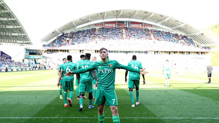 Gerard Deulofeu celebrates scoring his and Watford's second goal