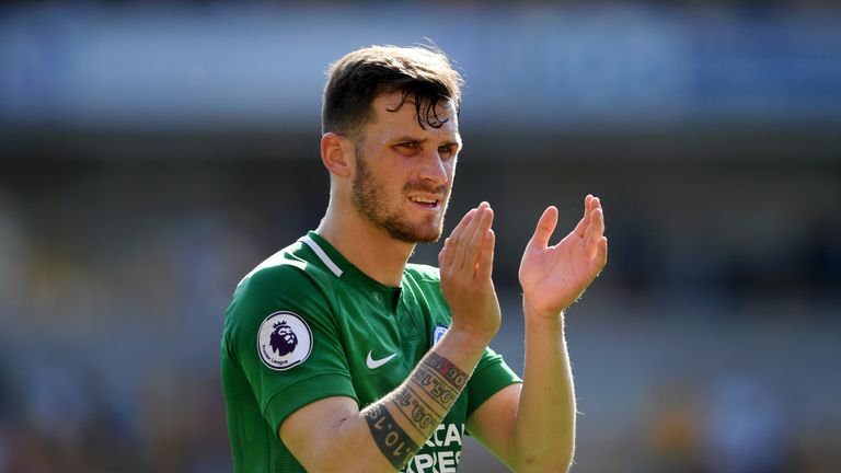 Brighton&#39;s Pascal Gross applauds the fans after they earned a point at Wolves.
