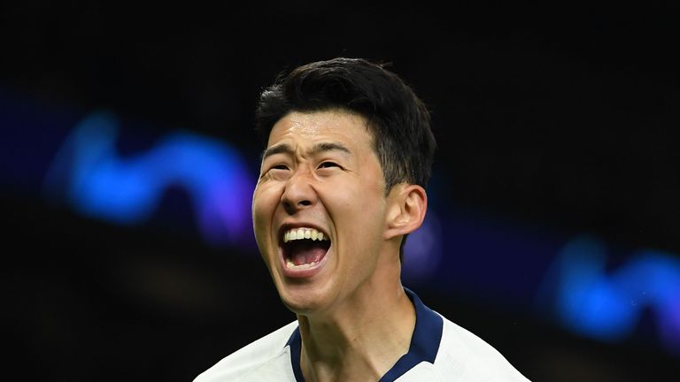 Heung-Min Son celebrates after scoring the winner for Tottenham against Manchester City