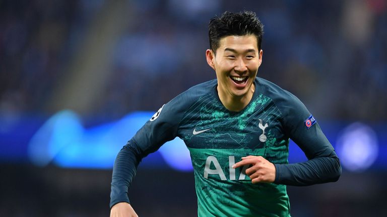 Heung-Min Son celebrates the first of his two strikes in a five-goal 21-minute frenzy