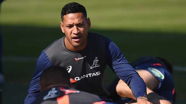 Israel Folau of the Wallabies looks on during a training session at Kubota Funabashi Ground on October 25, 2018 in Funabashi, Chiba, Japan. 