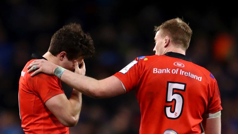 Kieran Treadwell consoles his Ulster team-mate Jacob Stockdale