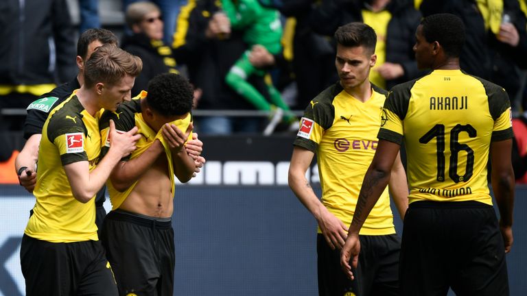 Jadon Sancho was struck by a lighter after opening the scoring in Dortmund's 4-2 loss