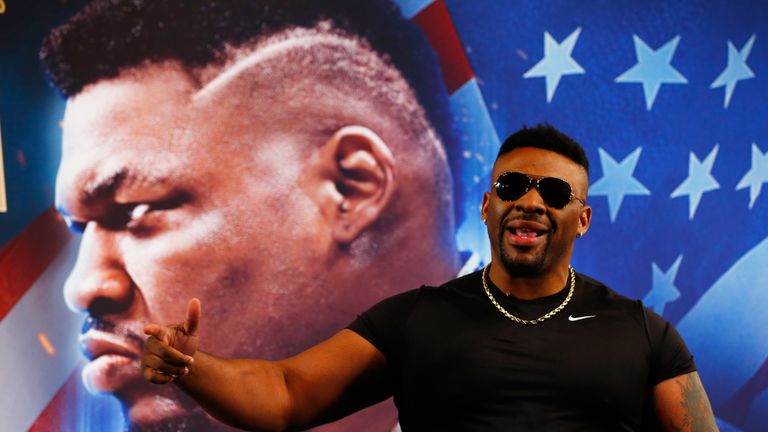 Anthony Joshua  Jarrell Miller speak to the media during a Press Conference at Madison Square Garden on February 19, 2019 in New York City.