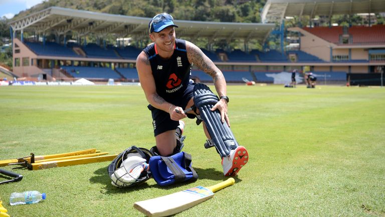 Jason Roy gets padded up before an England net session in the Caribbean