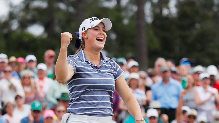 Jennifer Kupcho celebrates her victory in the Augusta National Women's Amateur