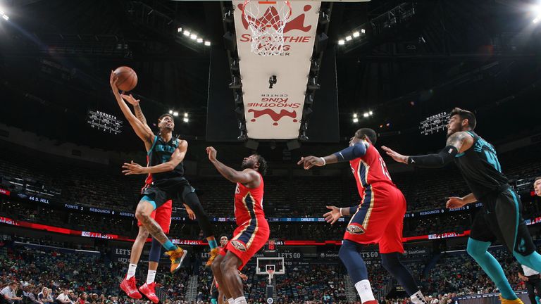 Jeremy Lamb of the Charlotte Hornets shoots the ball against the New Orleans Pelicans