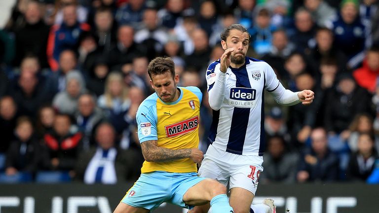 West Bromwich Albion's Jay Rodriguez and Rotherham United's Joe Mattock battle for the ball