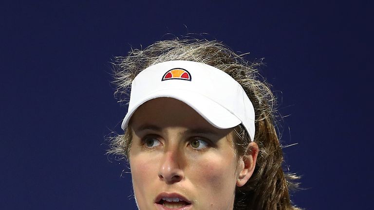 Johanna Konta of Great Britain looks on in her match against Jessica Pegula of USA during day four of the Miami Open tennis on March 21, 2019 in Miami Gardens, Florida. 