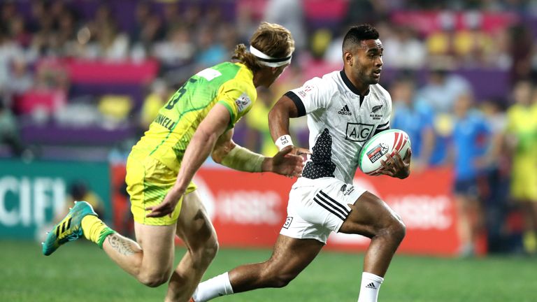 New Zealand 's Jona Nareki makes a break on day one against Australia