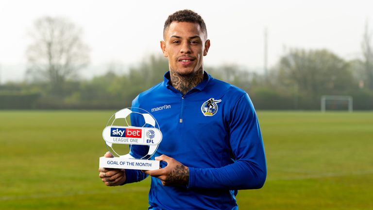Jonson Clarke-Harris of Bristol Rovers receives his Sky Bet League One Goal of the Month award for March - Ryan Hiscott/JMP - 18/04/2019 - SPORT - The Lawns - Bristol, England - Jonson Clarke-Harris Sky Bet League One Goal of the Month March 2019