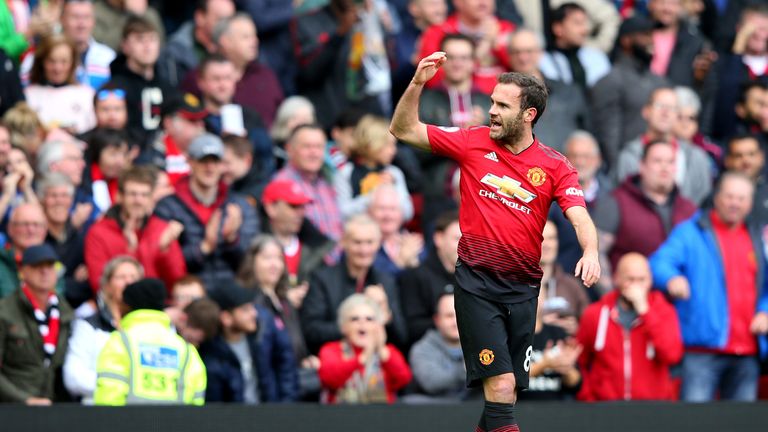 Juan Mata celebrates scoring for Manchester United against Chelsea