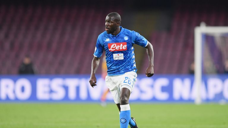 Kalidou Koulibaly during the Serie A match between SSC Napoli and Genoa CFC at Stadio San Paolo on April 7, 2019 in Naples, Italy.