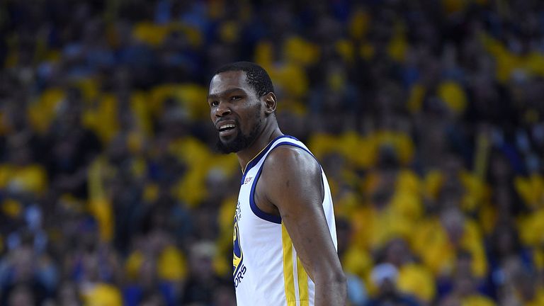 Kevin Durant at ORACLE Arena on April 28, 2019 in Oakland, California.