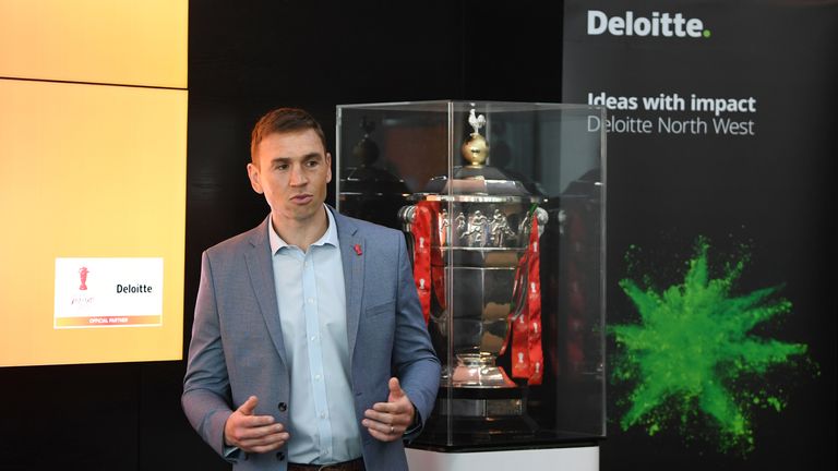 Picture by Simon Wilkinson/SWpix.com - 30/04/2019 - Rugby League RLWC2021 - Deloitte Partnership Deloitte Offices Manchester - Jon Dutton Kevin Sinfield