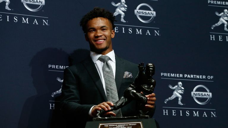 Dwayne Haskins of Ohio State Kyler Murray of Oklahoma Tua Tagovailoa of Alabama speaks at the press conference for the 2018 Heisman Trophy Presentationon December 8, 2018 in New York City.