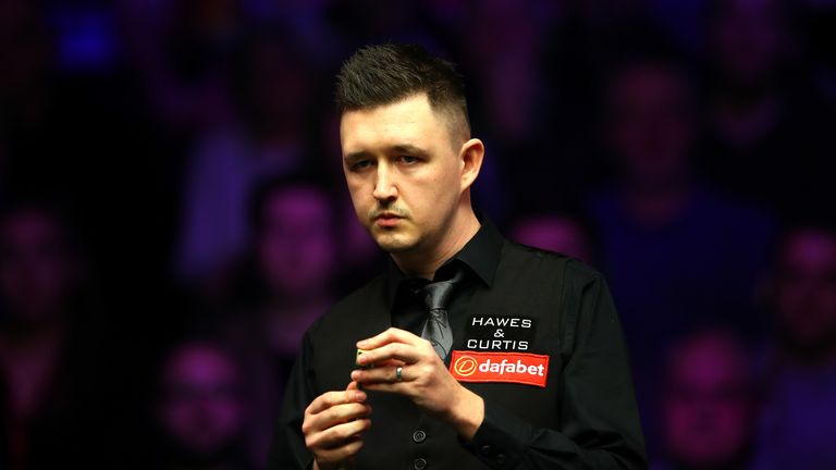Kyren Wilson of England reacts during his first round match against Judd Trump of England on day four of The 2019 Dafabet Masters at Alexandra Palace on January 16, 2019 in London, England.