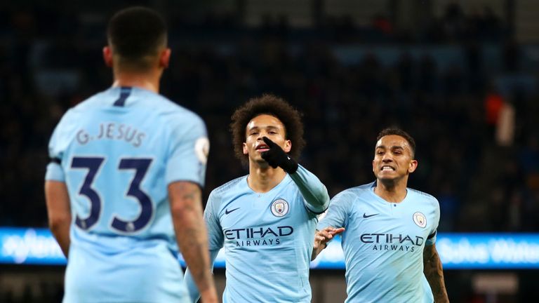 Leroy Sane celebrates after doubling Man City's lead