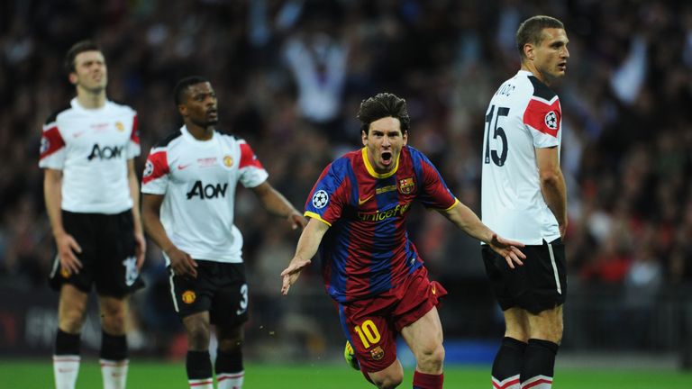 during the UEFA Champions League final between FC Barcelona and Manchester United FC at Wembley Stadium on May 28, 2011 in London, England.