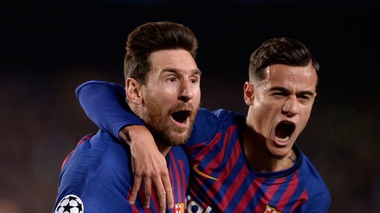 Lionel Messi and Philippe Coutinho Barcelona v Man Utd