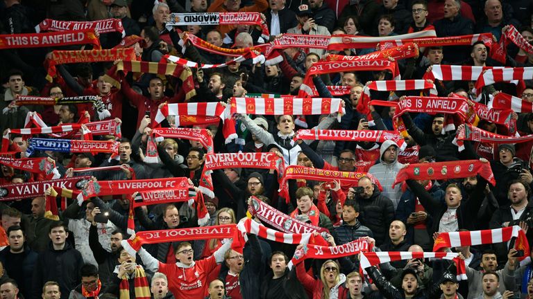 Liverpool fans during the game against Porto at Anfield
