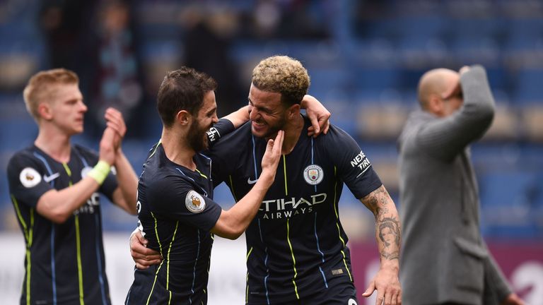 The full-time whistle sparked big celebrations for Manchester City's players, with their side now two wins from the title