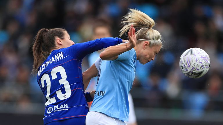 Manchester City Women's Steph Houghton and Chelsea Women's Ramona Bachmann, Women's FA Cup - Semi Final - The Academy Stadium