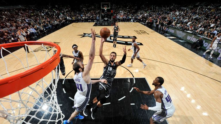 Marco Belinelli of the San Antonio Spurs shoots the ball against the Sacramento Kings