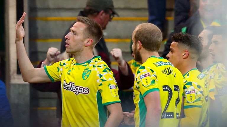 Norwich City's Marco Stiepermann celebrates scoring his side's first goal against Blackburn