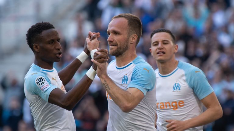 Valere Germain celebrates his goal for Marseille