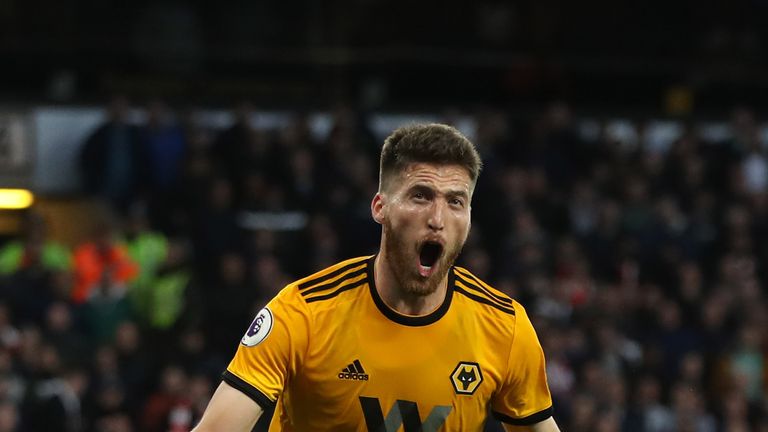 Matt Doherty celebrates after doubling Wolves' lead