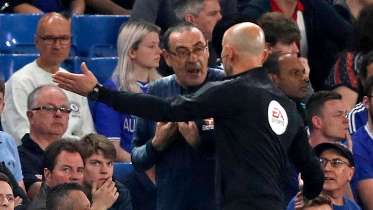 Maurizio Sarri was sent to the stands by referee Kevin Friend