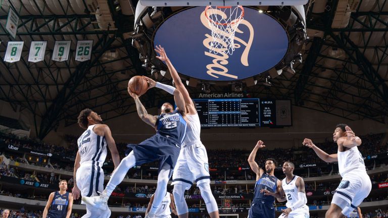 Trey Burke of the Dallas Mavericks jocks for a position during the game against the Memphis Grizzlies