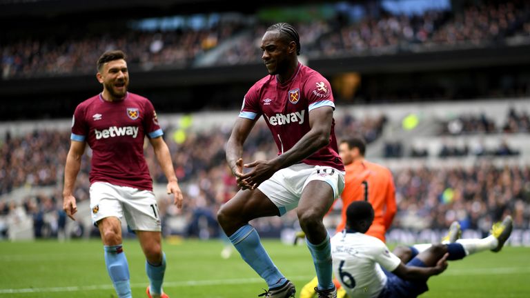 Michail Antonio celebrates after scoring the opening goal of the game