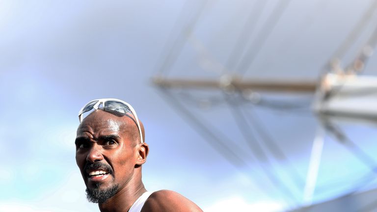 Sir Mo Farah of Great Britain looks on after winning the men's Vitality Big Half on March 10, 2019 in London, England.