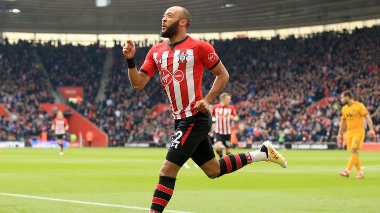 Nathan Redmond celebrates after scoring early against Wolves at St Mary&#39;s