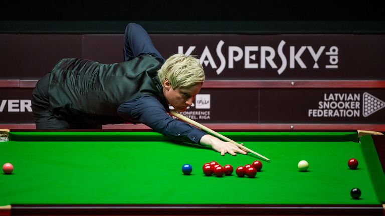 Neil Robertson of Australia competes against Jack Lisowski of Great Britain in the final of 2018 Kaspersky Riga Masters, the annual professional ranking snooker tournament sponsored by Kaspersly Lab, as part of the World Snooker Championship, on July 29, 2018 in Riga, Latvia. 