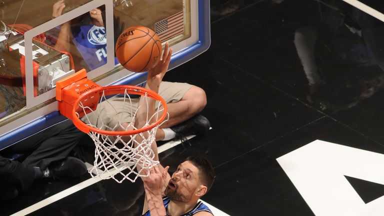 Nikola Vucevic #9 of the Orlando Magic shoots the ball against the Atlanta Hawks on April 5, 2019 at Amway Center in Orlando, Florida.