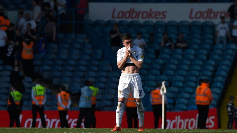 Pablo Hernandez stands dejected following Leeds' 2-1 defeat to 10-man Wigan
