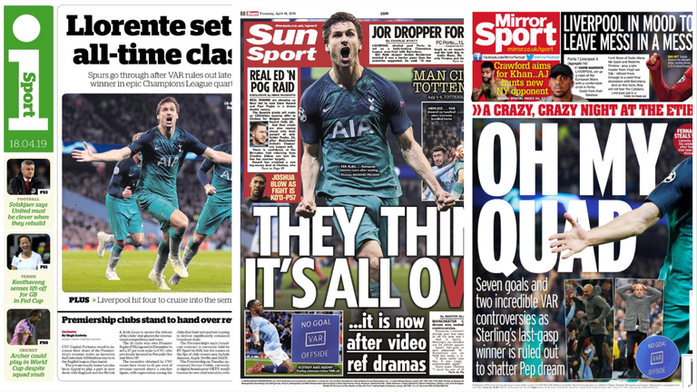 Papers react to Spurs win - April 18
