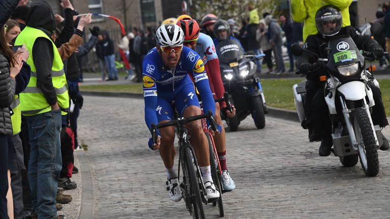 Belgium's Philippe Gilbert competes during the 117th edition of the Paris-Roubaix one-day classic cycling race, between Compiegne and Roubaix, in Roubaix, northern France on April 14.