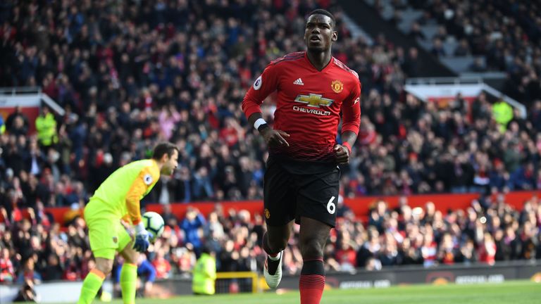 Paul Pogba celebrates after giving Manchester United a 1-0 lead