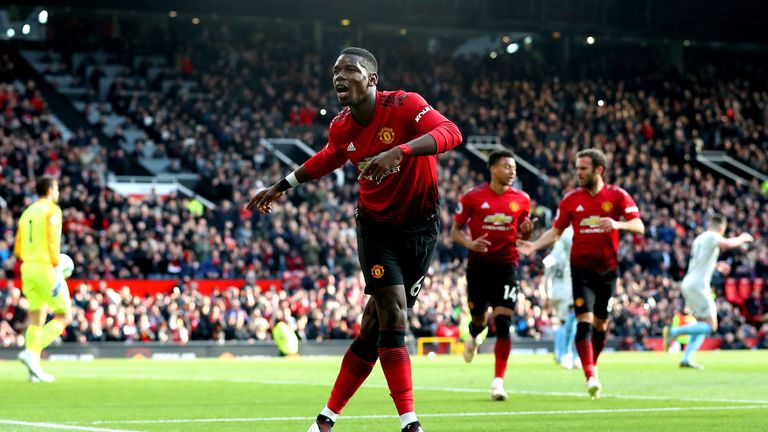 Paul Pogba celebrates after scoring the opening goal of the game