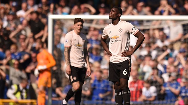 Paul Pogba looks dejected during Manchester United's defeat at Everton