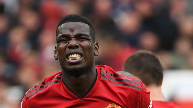 Paul Pogba reacts after being fouled during the match against Chelsea