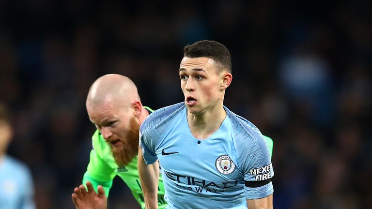 Phil Foden in action for Manchester City against Cardiff at the Etihad Stadium