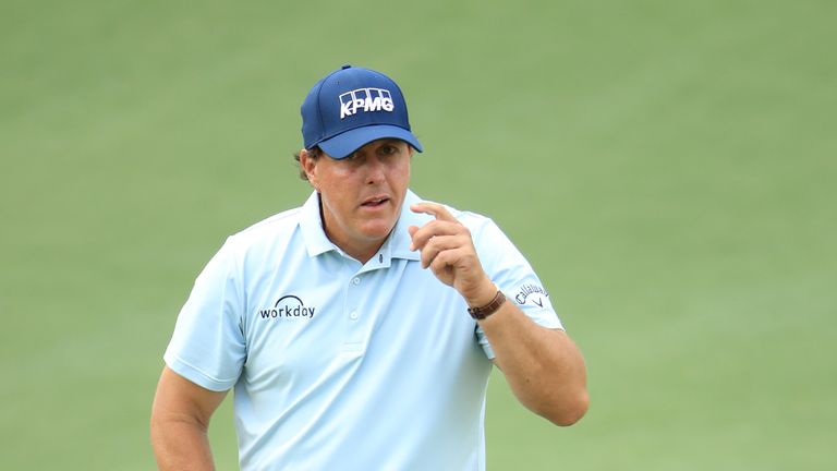 Phil Mickelson during the first round of the Masters