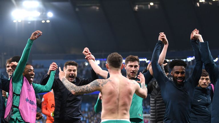 Mauricio Pochettino celebrates Tottenham's victory over Man City