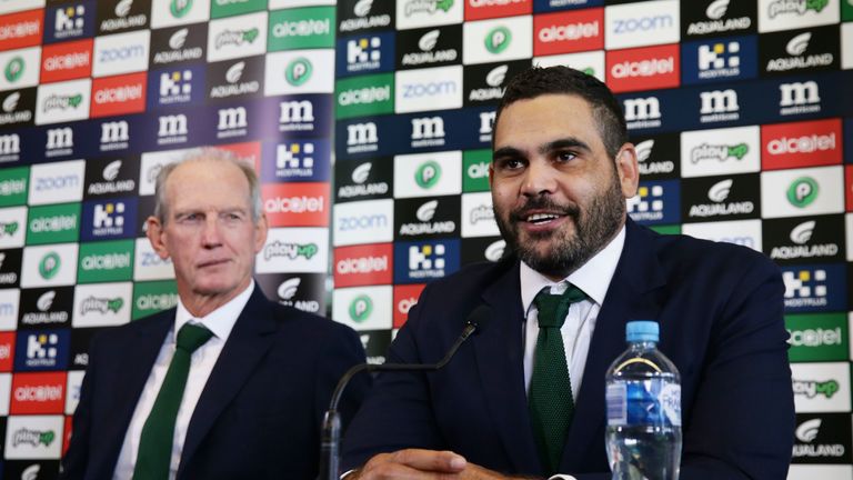 Rabbitohs captain Greg Inglis speaks to the media as he announces his retirement