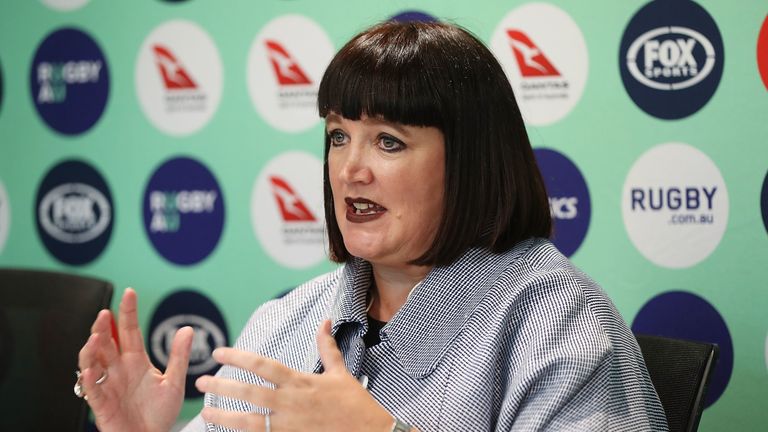Newly appointed Rugby Australia Chief Executive Officer Raelene Castle speaks to the media during a press conference at the Rugby Australia Building on December 12, 2017 in Sydney, Australia.